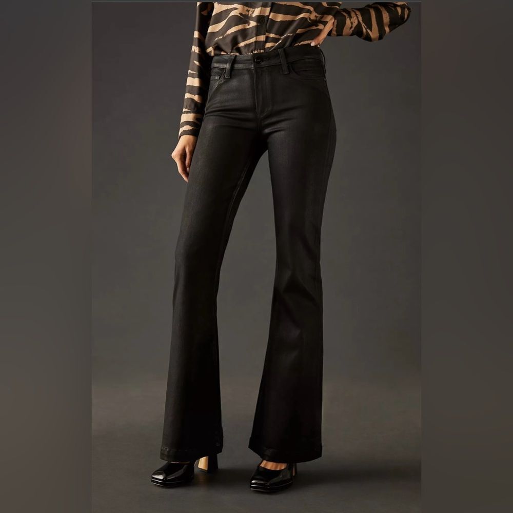 NWT Paige Genevieve Black Fog Luxe Coating Flare Pants Size 28 - Picture 8 of 15